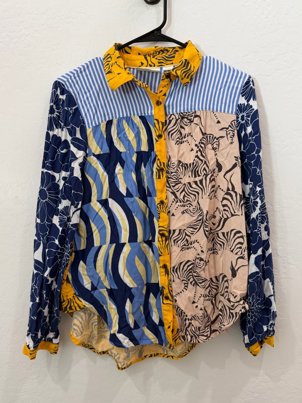 Maeve x Anthropologie The Paz Button-down Patchwork Zebra Mixed Print Top Small